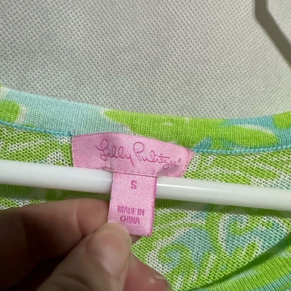 Lilly Pulitzer Green Tropical Sheer Long Sleeve Sweater Women’s Sz Small Beach - Picture 3 of 5